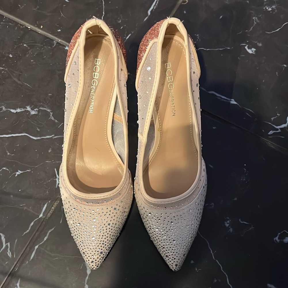 Bcbg heels 7.5 sparkly rose gold